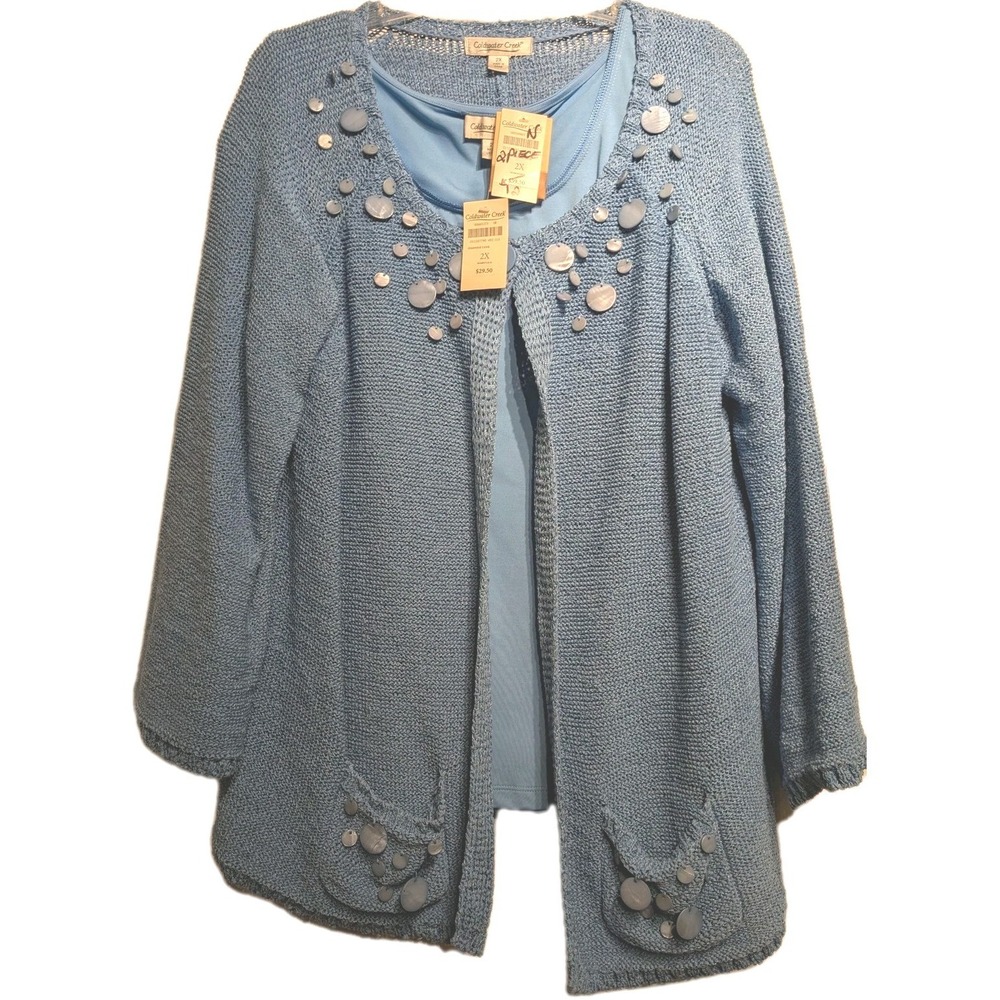 Vtg Coldwater Creek Cardigan Sweater/Tank Women 2X Light Blue 2 Piece Set NWT
